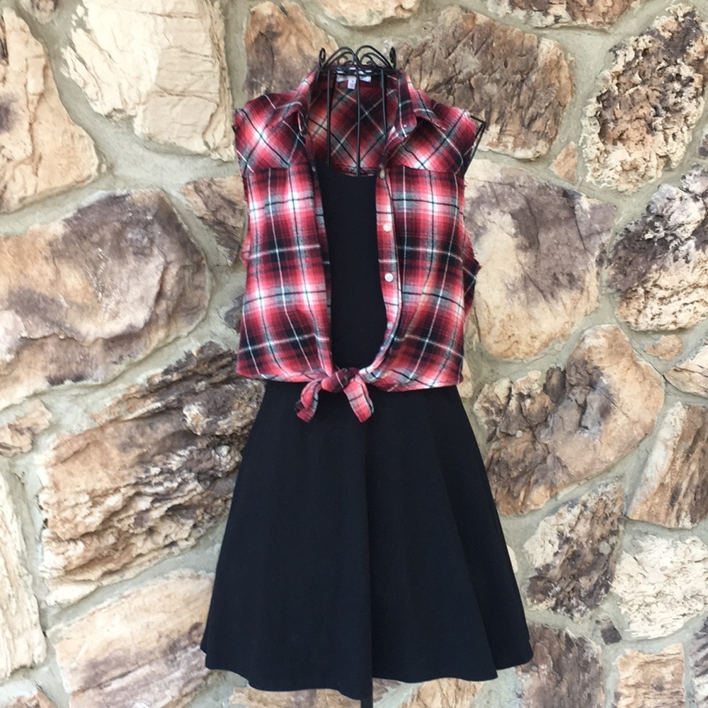 Emerald Sundae tank dress w/attached flannel vest
